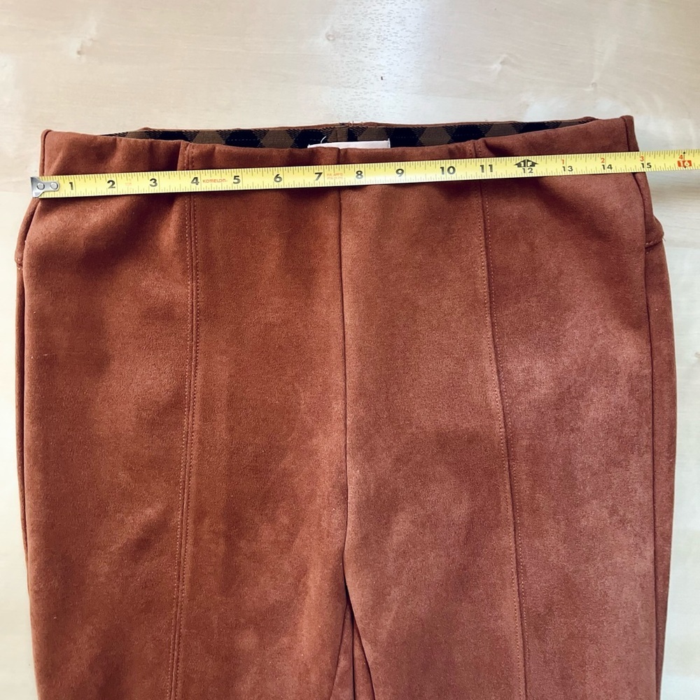 Anthropologie Brown Skinny Faux Suede Leggings zipper details size 30 petite - Picture 7 of 12